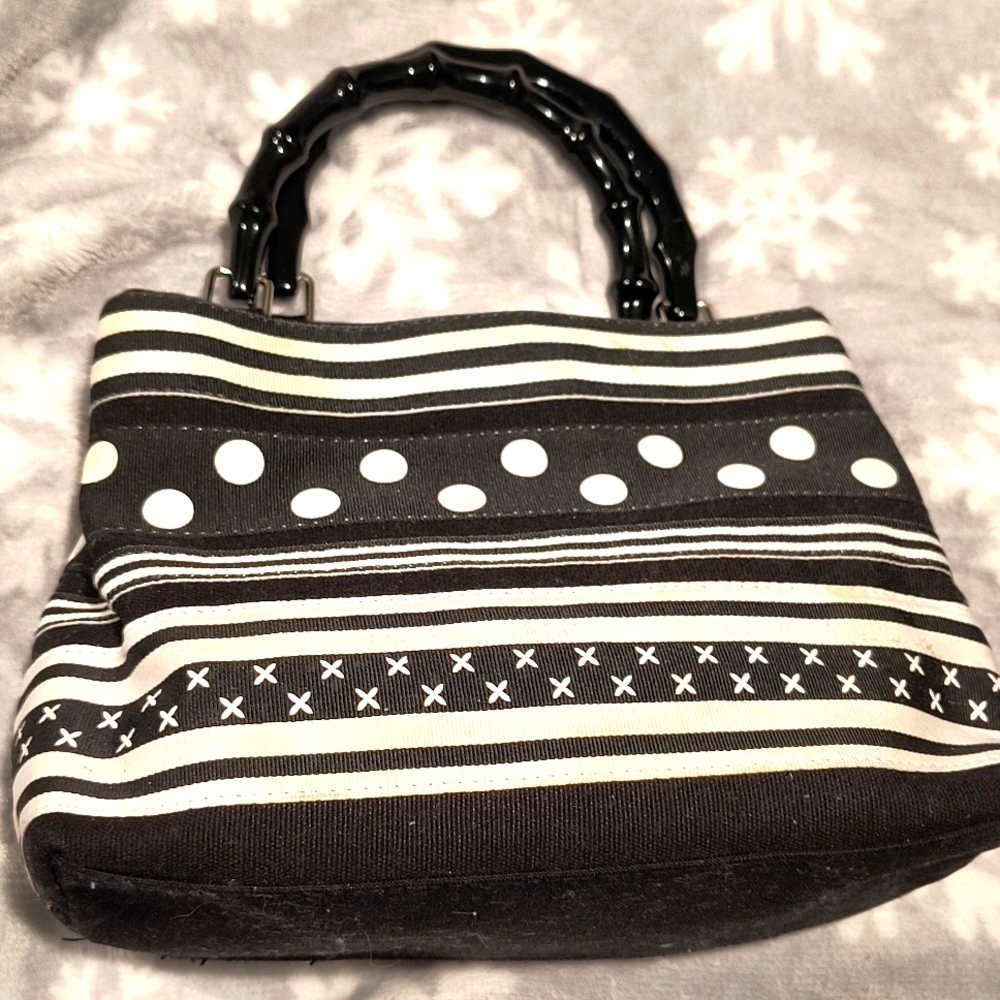 Mercer & Madison Handbag, Canvas, Black and White, NWOT, 10" x 8" x 4"
